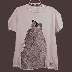Supremebeing White T-Shirt With Wolf Print Graphic Size Medium